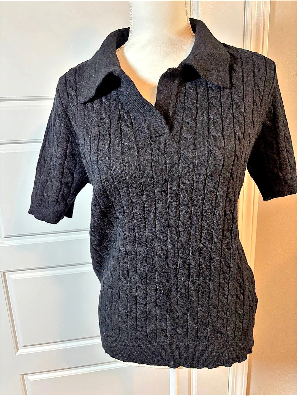 Cable Knit Collar Sweater Black XL Like New